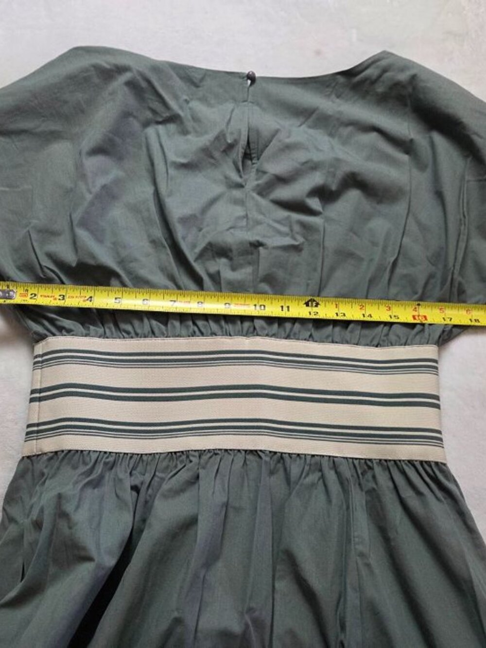 New MP Anthropologie waisted short-sleeve A-line midi dress Duck Green M Petite - Picture 9 of 12